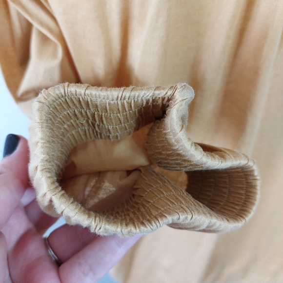 COS Mustard Yellow Side Tie Neck 3/4 Sleeve Relaxed Top Size M 100% Cotton Light - Picture 6 of 10